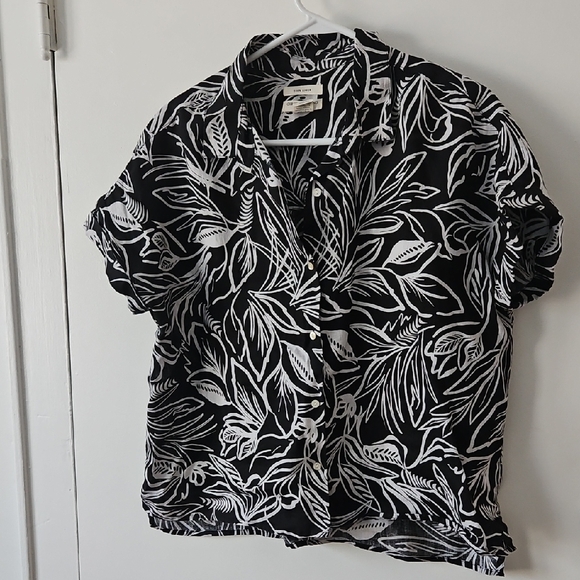 Christian Siriano 100% linen shier, black/white leaf design womans L Like New - Picture 1 of 6
